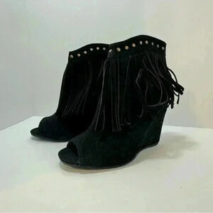 Adriana Womens Juniors Size 6.5 Fringe Ankle Heel Boot Peep Toe Western